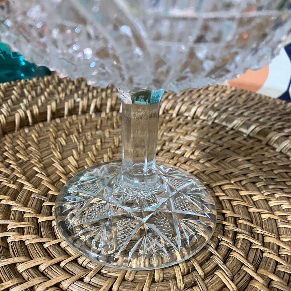 Vintage Pressed Glass Geometric Pedestal Compote Bowl With Sawtooth Rim Clear - Picture 9 of 10